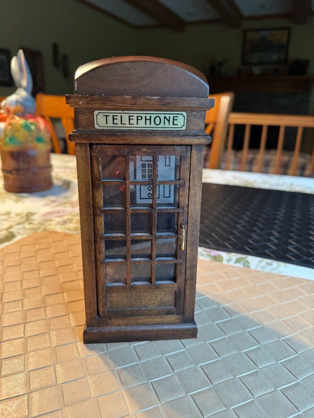 Vintage British Wooden Telephone Booth Box Musical Wind Up Glory Land Ent